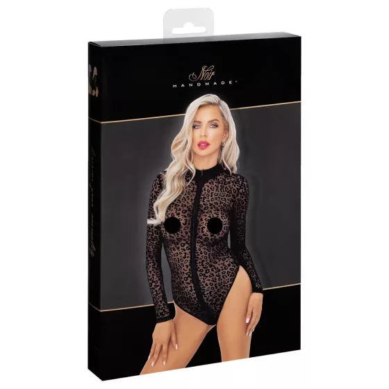 / Noir - Leopard Print Long-Sleeve Bodysuit (Black)