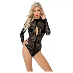 / Noir - Leopard Print Long-Sleeve Bodysuit (Black)