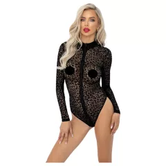 / Noir - Leopard Print Long-Sleeve Bodysuit (Black)