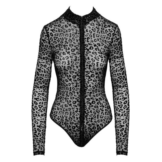 / Noir - Leopard Print Long-Sleeve Bodysuit (Black)
