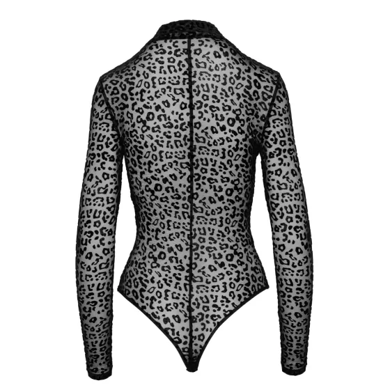 / Noir - Leopard Print Long-Sleeve Bodysuit (Black)
