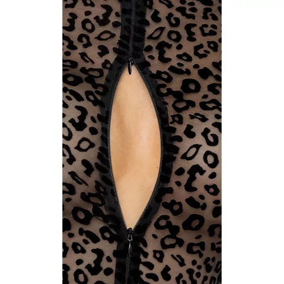 / Noir - Leopard Print Long-Sleeve Bodysuit (Black) - M