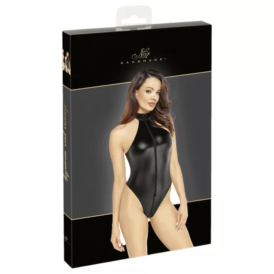 Noir - Shiny Halter Neck Bodysuit (Black) - L