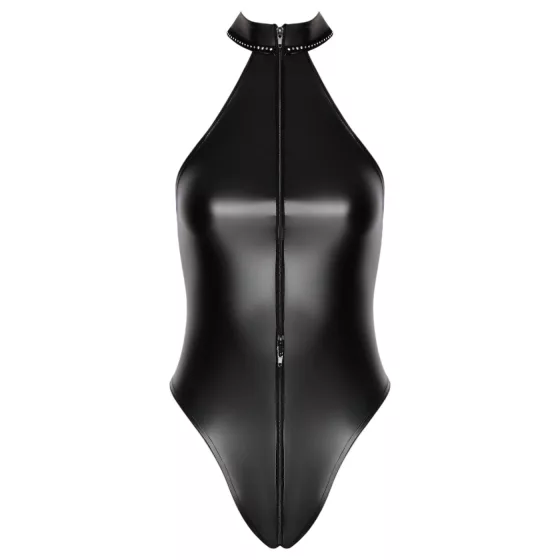 Noir - Shiny Halter Neck Bodysuit (Black) - L