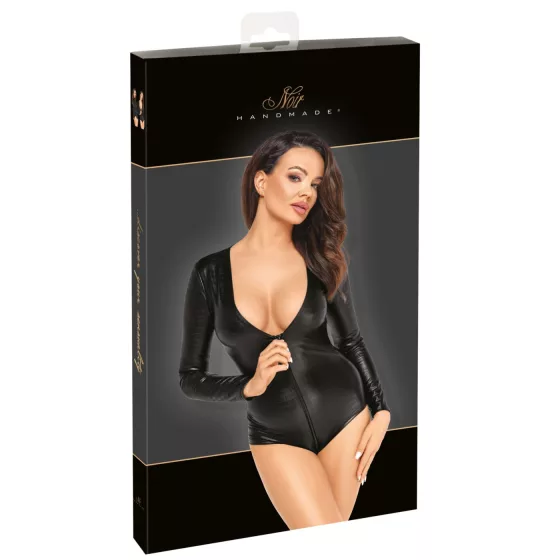 Noir - Sleek Long-Sleeve Bodysuit (Black) - L