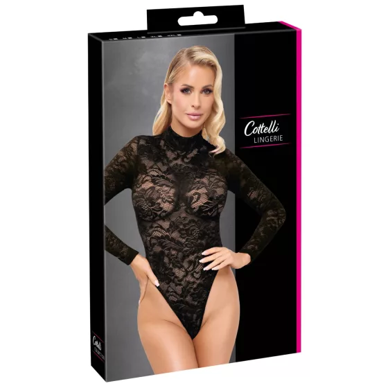 Cottelli - long-sleeved lace bodysuit (black) - S - XL