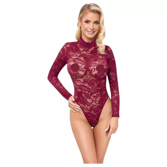 Cottelli - Sheer Lace Bodysuit (Red) - XXL