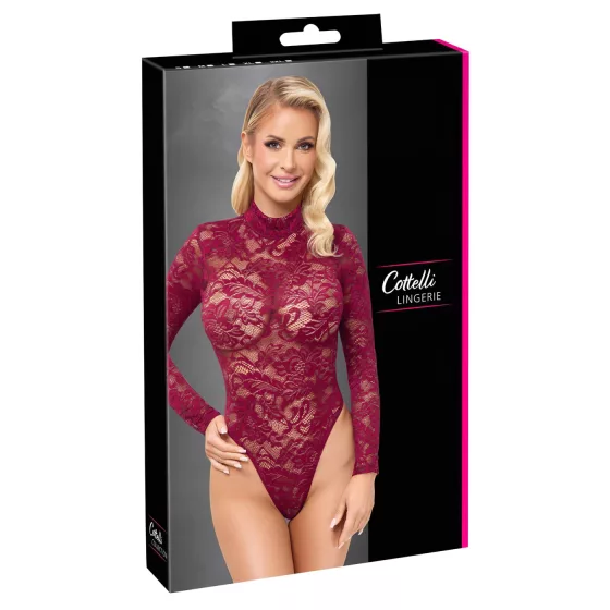 Cottelli - Sheer Lace Bodysuit (Red) - XXL