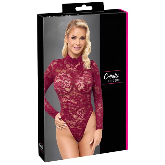 Cottelli - Sheer Lace Bodysuit (Red) - XXL