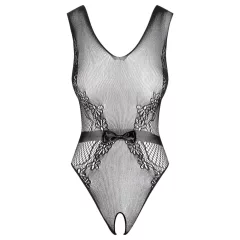 Obsessive - open knit bodysuit with floral pattern (black)