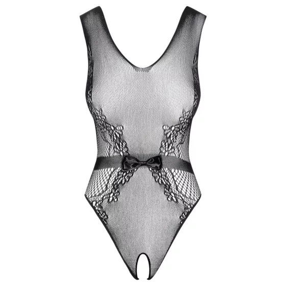 Obsessive - open knit bodysuit with floral pattern (black)
