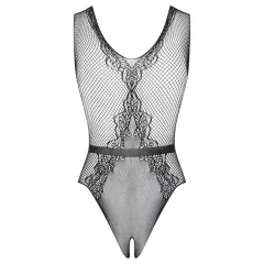 Obsessive - open knit bodysuit with floral pattern (black)