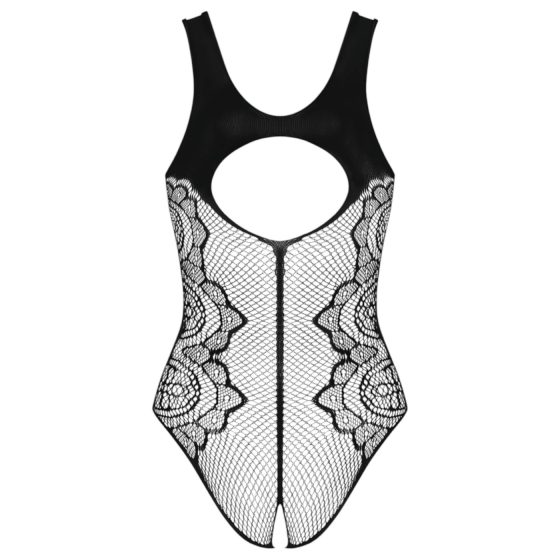 Obsessive B335 - Sheer, Open-Back Bodysuit (Black) - S-L