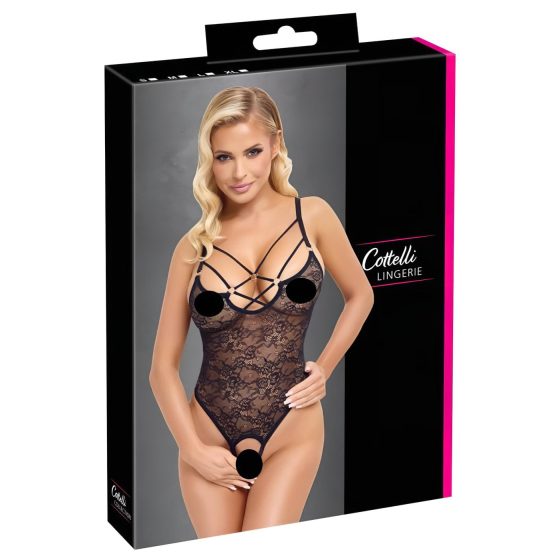 Cottelli - Sheer, Open Lace Bodysuit (Black) - M