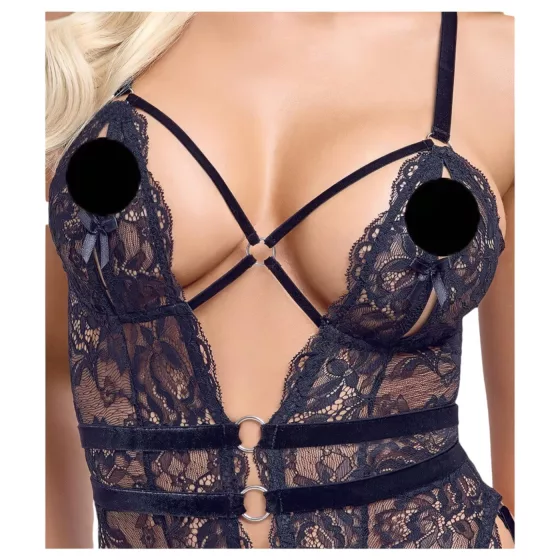 Cottelli - Open Strappy Black Lingerie Bodysuit - M