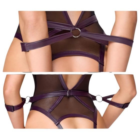 Cottelli Bondage - Open-Front Bodysuit with Wrist Cuffs (Black)