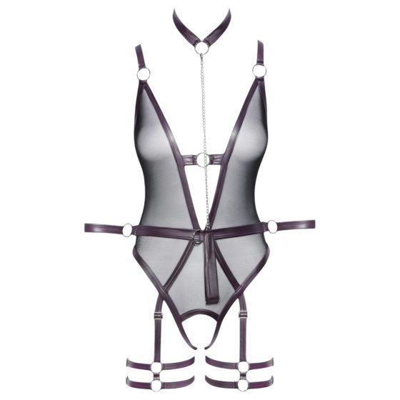 Cottelli Bondage - Open-Front Bodysuit with Wrist Cuffs (Black) - XL