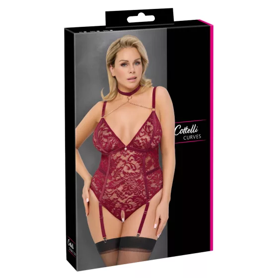 Cottelli Curves - Chain Lace Bodysuit (Red)