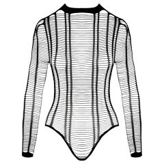 Cottelli - Striped Open-Front Bodysuit (Black) - Sizes S-L