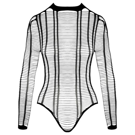 Cottelli - Striped Open-Front Bodysuit (Black) - Sizes S-L