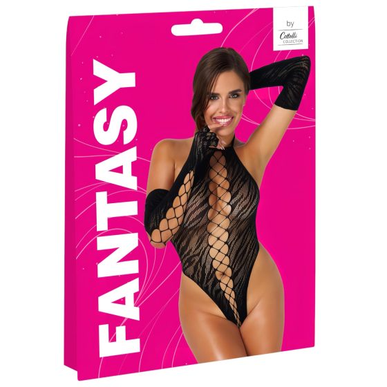 Cottelli - Black Bodysuit with Gloves - Sizes S-L
