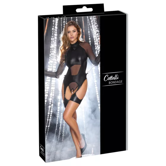 Cottelli Bondage - Sheer Top with Cuffs (Black)