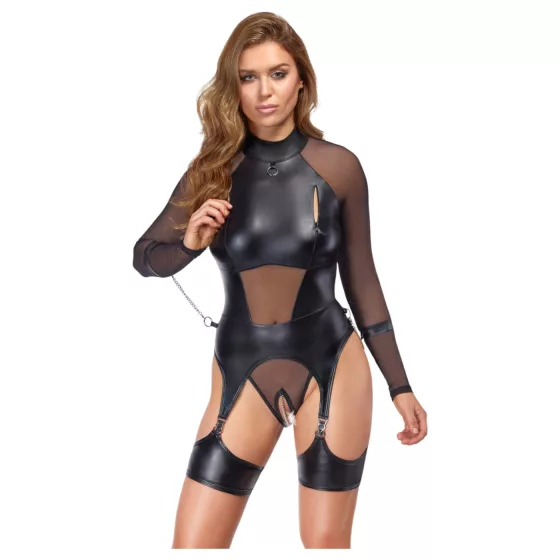 Cottelli Bondage - Sheer Top with Cuffs (Black)