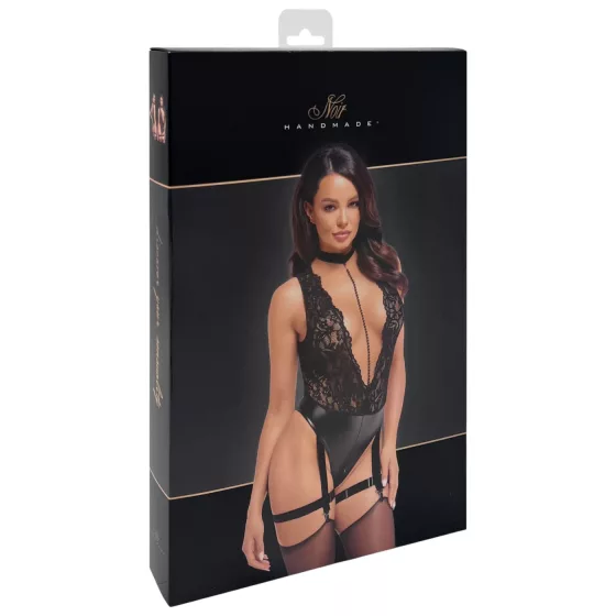 Noir Libido - Black Bodysuit with Garter - M