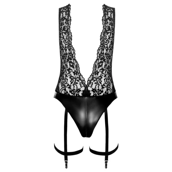 Noir Libido - Black Bodysuit with Garter - M