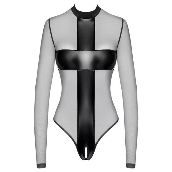 Noir - Sheer Crossed-Back Bodysuit (Black) - M