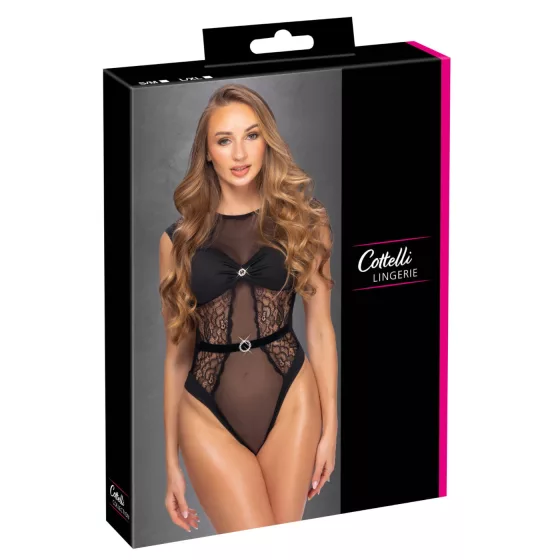 Cottelli - Sheer Lace Bodysuit (Black) - L/XL