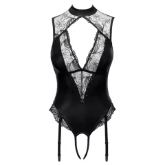 Cottelli - suspender bodysuit with open crotch (black)