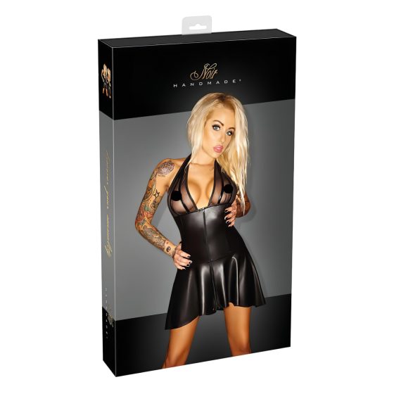 Noir - Layered Dress with Sheer Bodice and Halter Neck (Black)