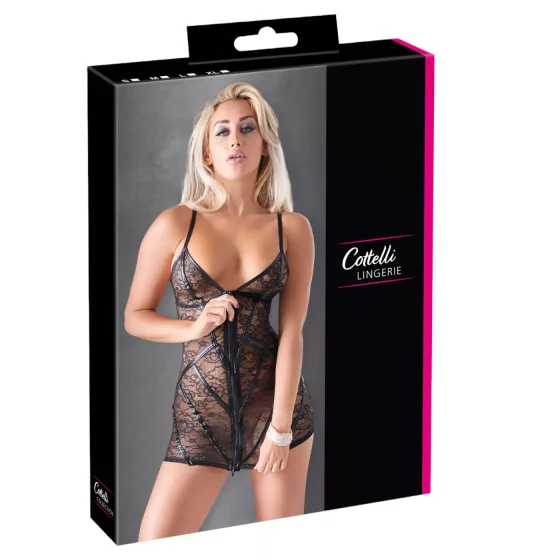 Cottelli - Shiny Striped Lace Dress (Black) - XL