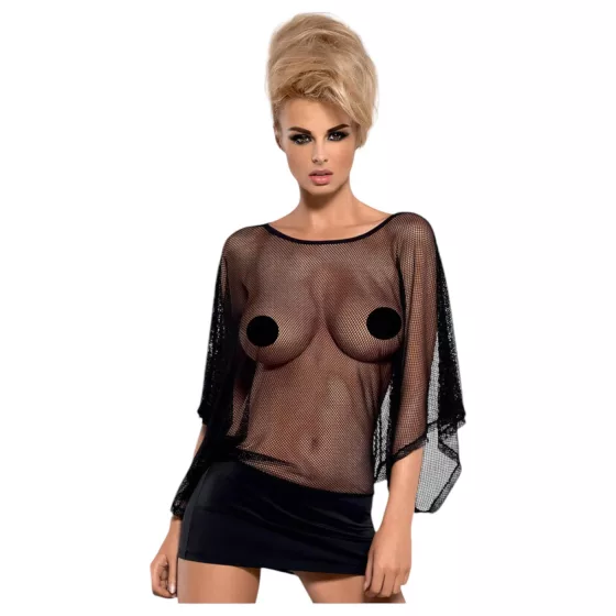 Obsessive Punker - Sheer Black Mini Dress & Thong Set - L/XL