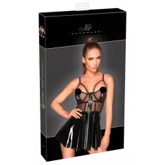 Noir - Black Patent Dress with Mesh Insets