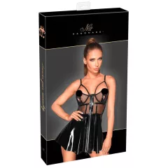 Noir - Black Patent Dress with Mesh Insets