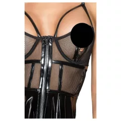 Noir - Black Patent Dress with Mesh Insets