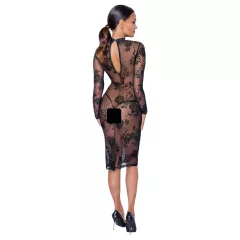 Noir - Sheer Floral Long Sleeve Dress (Black) 