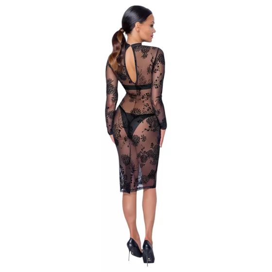 Noir - Sheer Floral Long Sleeve Dress (Black) 