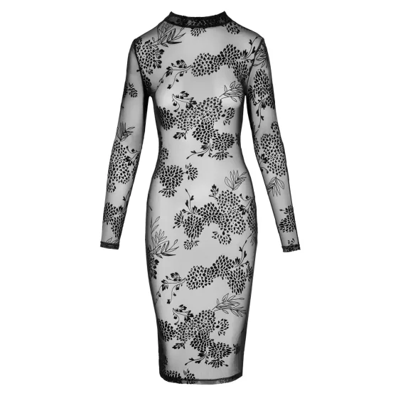Noir - Sheer Floral Long Sleeve Dress (Black) 