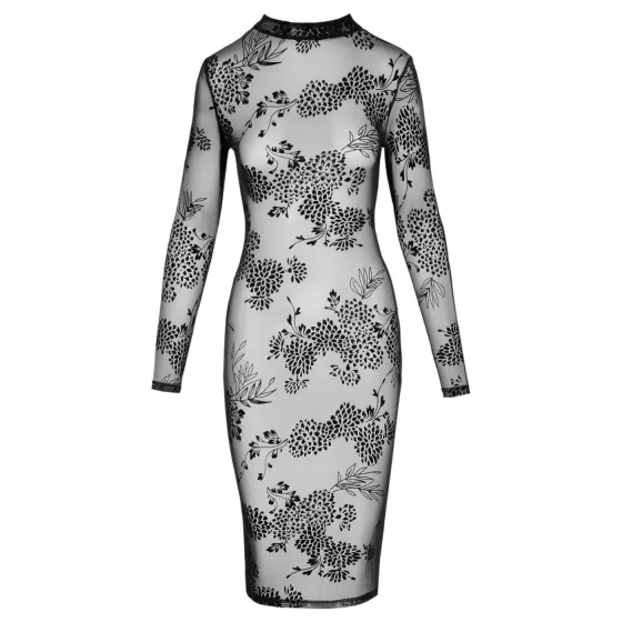 Noir - Sheer Floral Long Sleeve Dress (Black) 