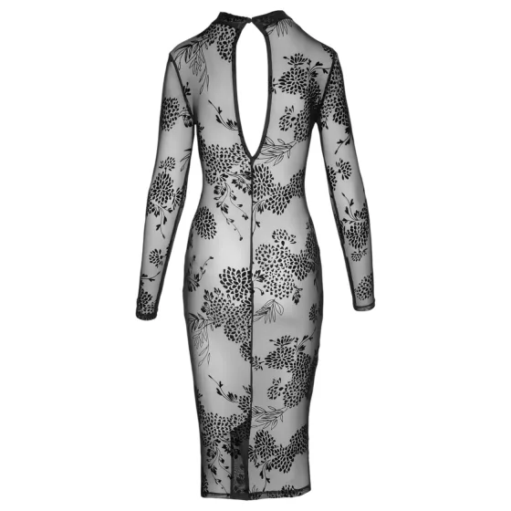 Noir - Sheer Floral Long Sleeve Dress (Black) 