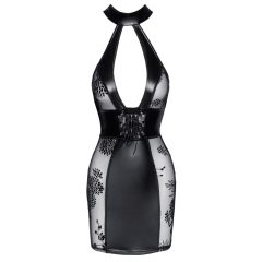 Noir - mini dress with lace-up neckline (black)