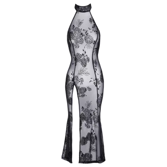 Noir - Sheer Black Floral Maxi Dress - M