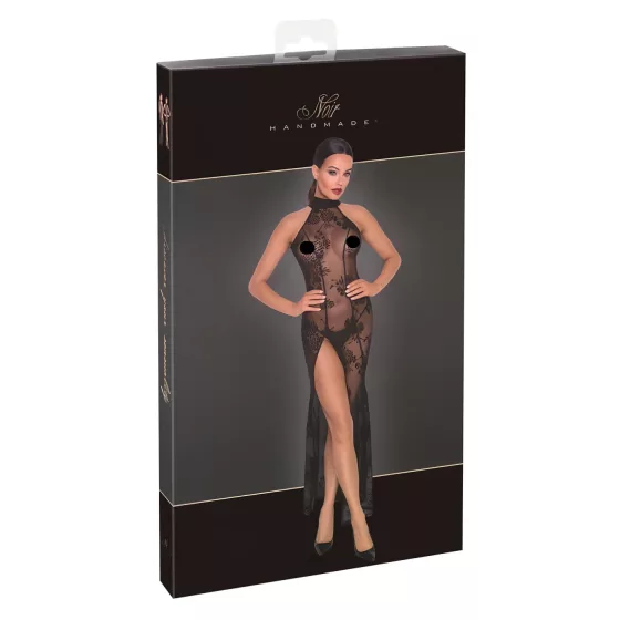 Noir - Sheer Black Floral Maxi Dress - L