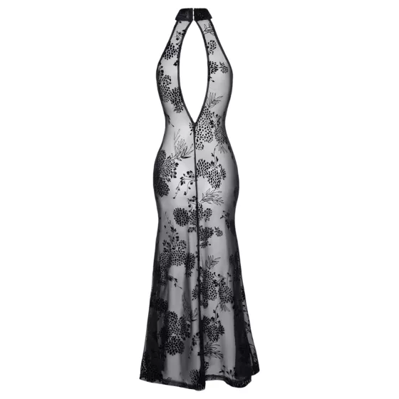 Noir - Sheer Black Floral Maxi Dress - L