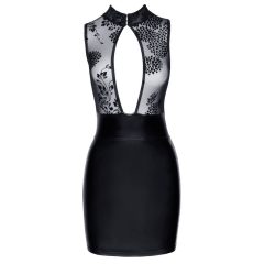 Noir - sheer top, shiny mini dress (black)