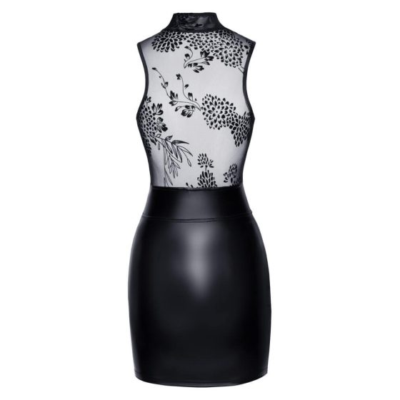 Noir - sheer top, shiny mini dress (black)
