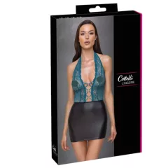 Cottelli - Shiny Lace-Up Dress with Lace (Black-Green) - XL